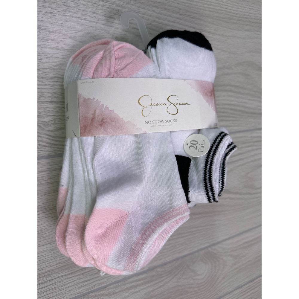 Jessica Simpson Womens No Show Socks 20 Pairs Pink White Black Shoe Size 4-10